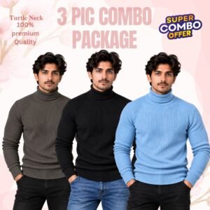 𝐓𝐮𝐫𝐭𝐥𝐞 𝐍𝐞𝐜𝐤 Black-Sky Blue-Coffee 3 Pcs Combo