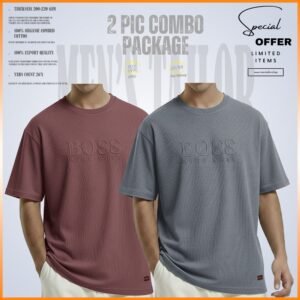 2 Pcs Premium Drop Shoulder 220+ GSM 2/2 Rib Fabric Ash Rose - Light Grey