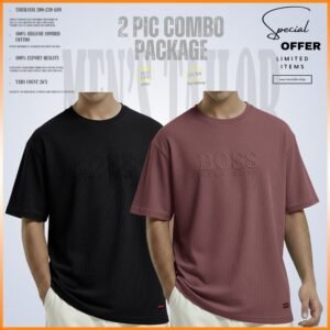 2 Pcs Premium Drop Shoulder 220+ GSM 2/2 Rib Fabric Black - Ash Rose