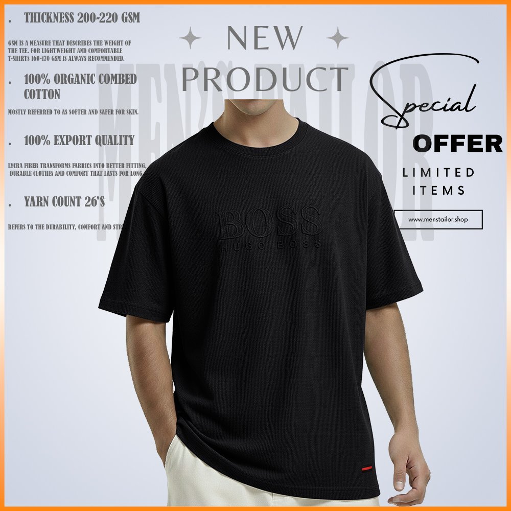1 Pcs Premium Drop Shoulder 220+ GSM 2/2 Rib Fabric - Black