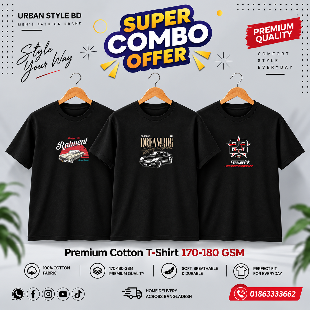 CR-12 Premium Luxury 3Pcs Combo T-shirt
